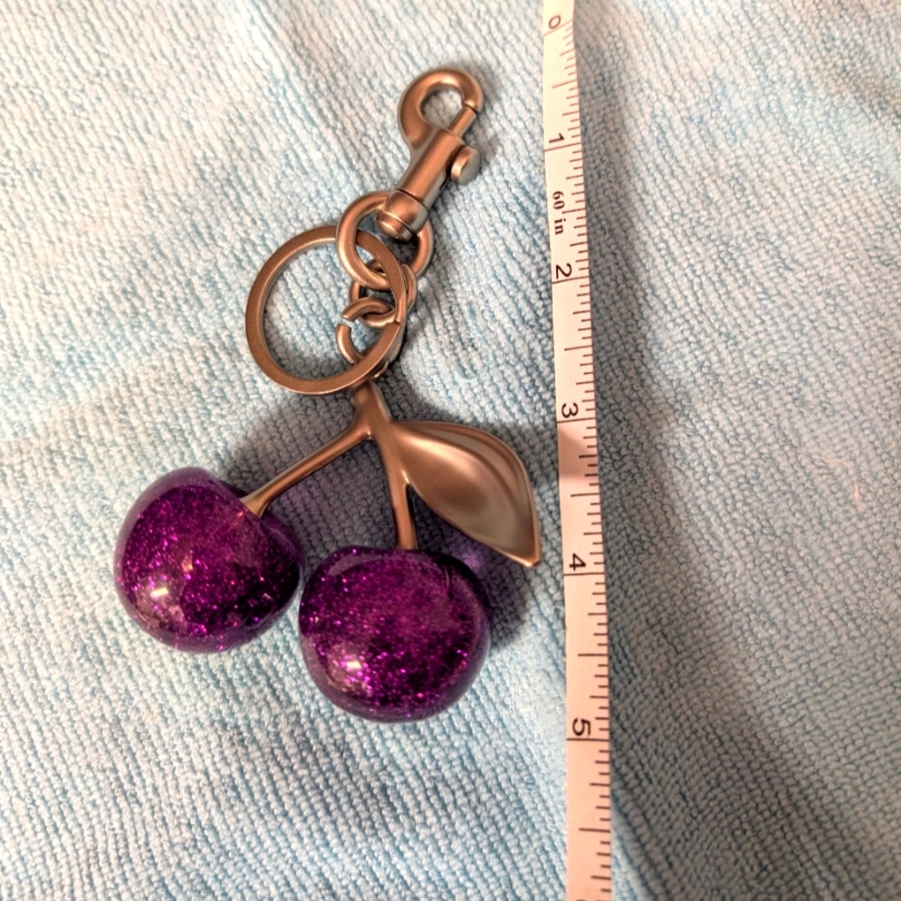 Purple Glitter Cherry Keychain